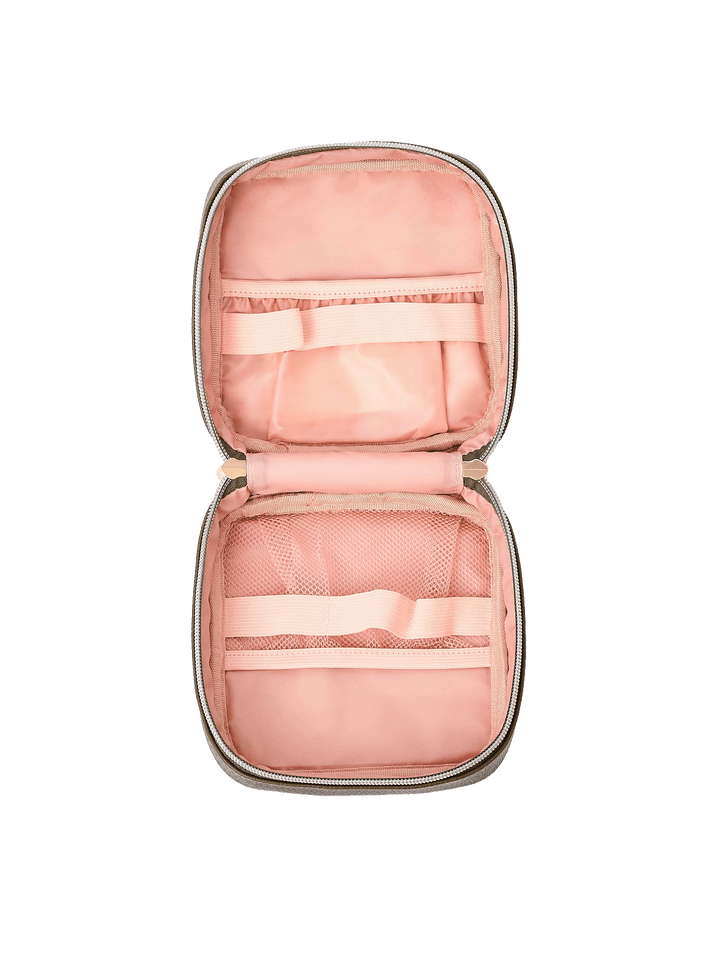 The Teched Out Case in Olive opened to show elastic storage bands, slide pocket, and mesh pouch