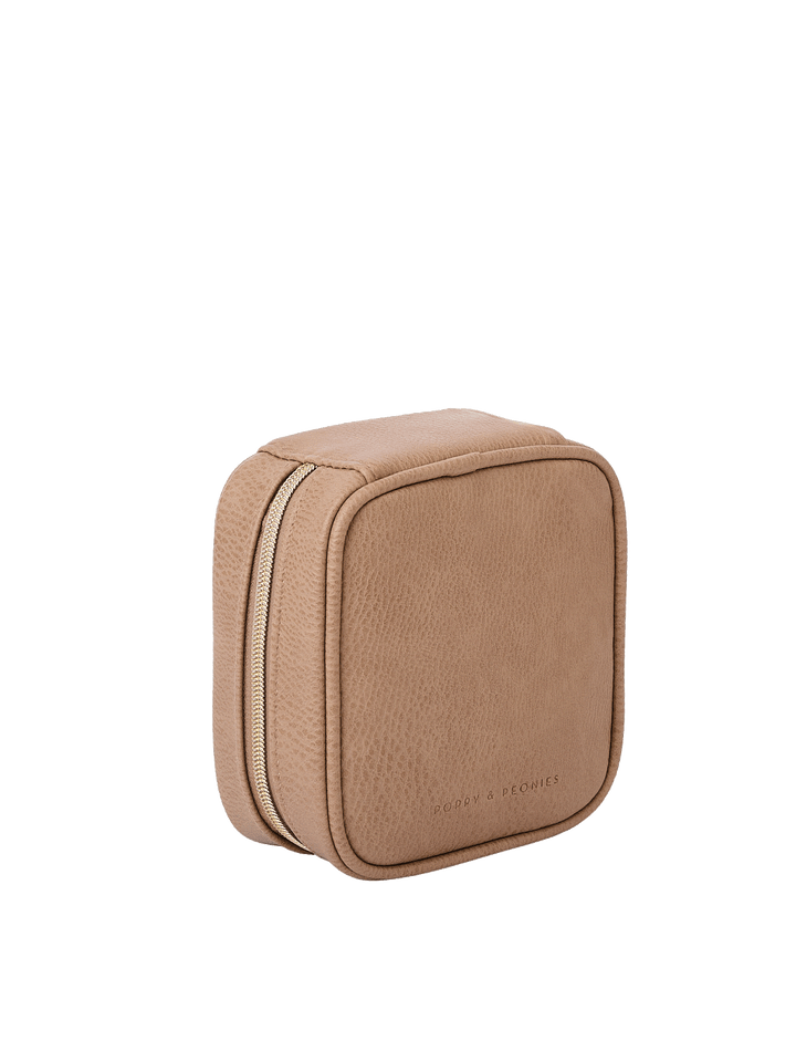 Angled side view of The Teched Out Case in Taupe