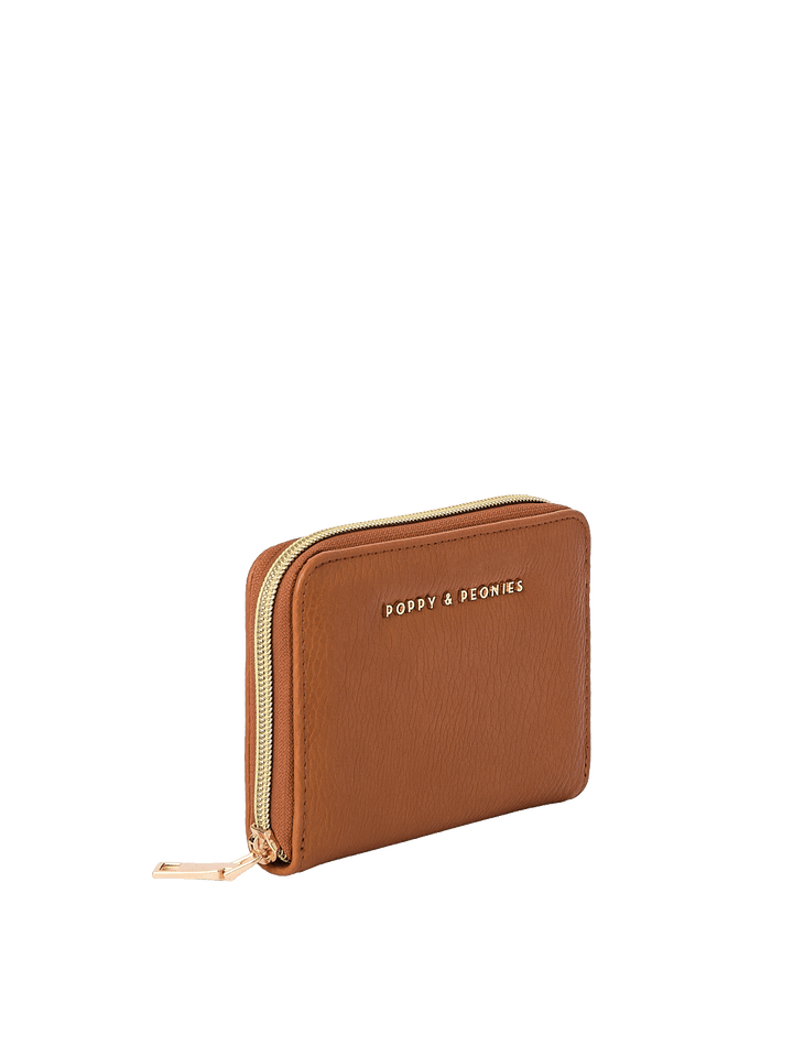 Angled view of The Grab and Go Wallet in Cognac
