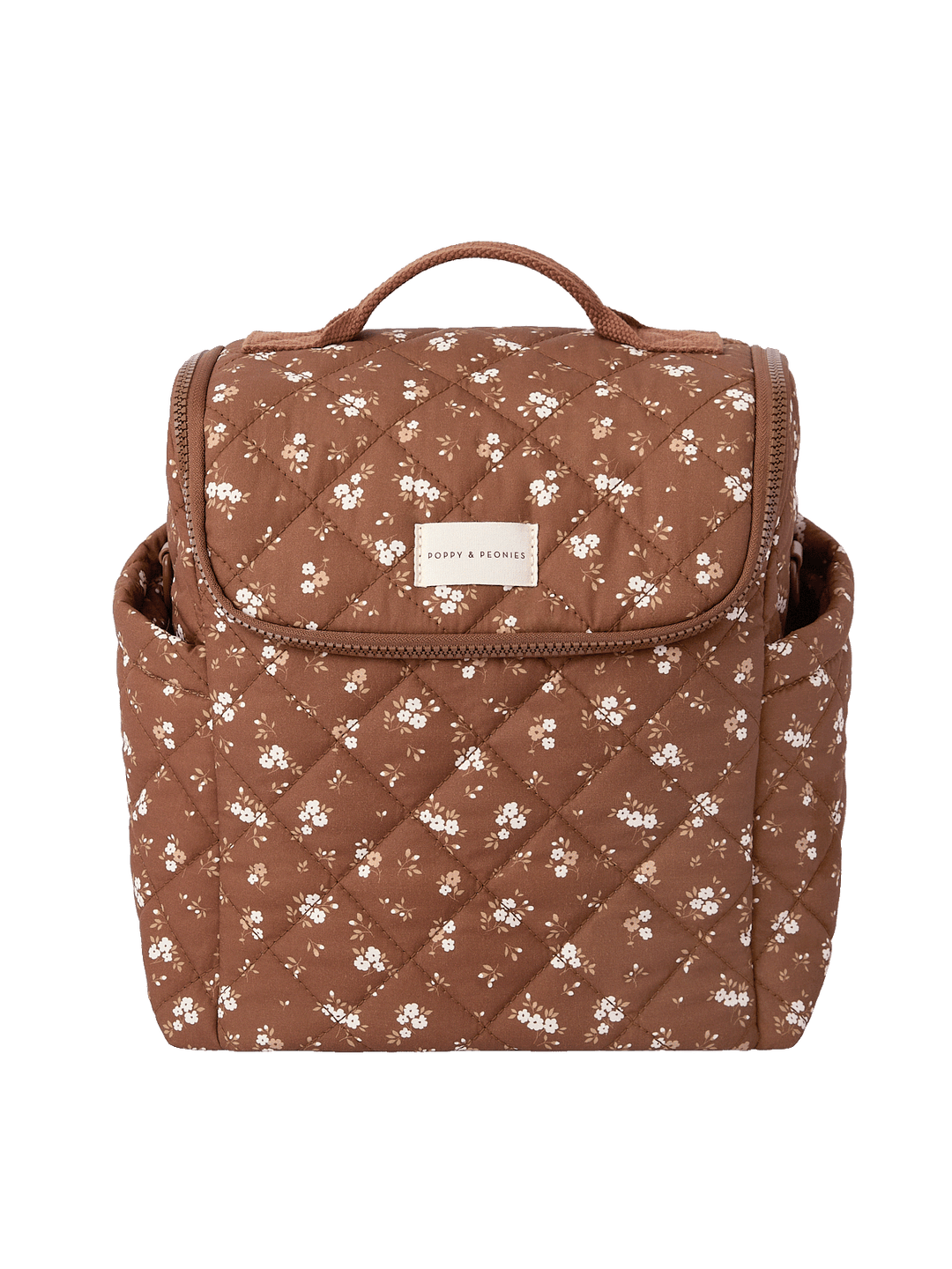 Front view of The Lunch Date lunch bag in Brown Floral