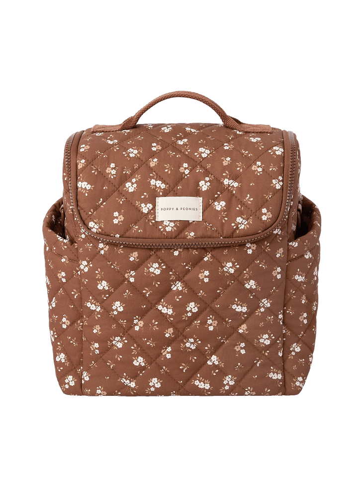 Front view of The Lunch Date lunch bag in Brown Floral