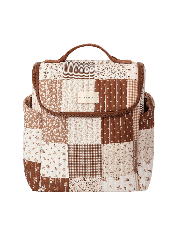 Front view of The Lunch Date lunch bag in Brown Patchwork