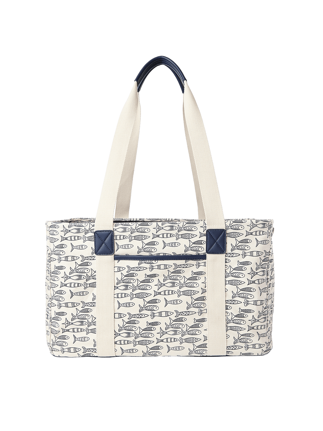 Tote bag with sardine pattern and navy accents