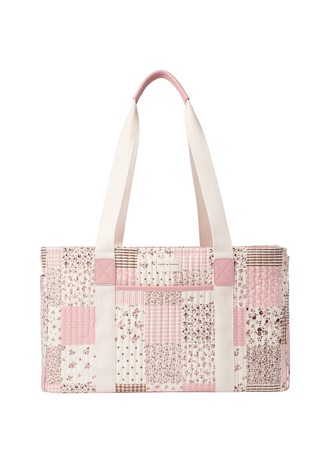 Patchwork tote bag with pink and white pattern 