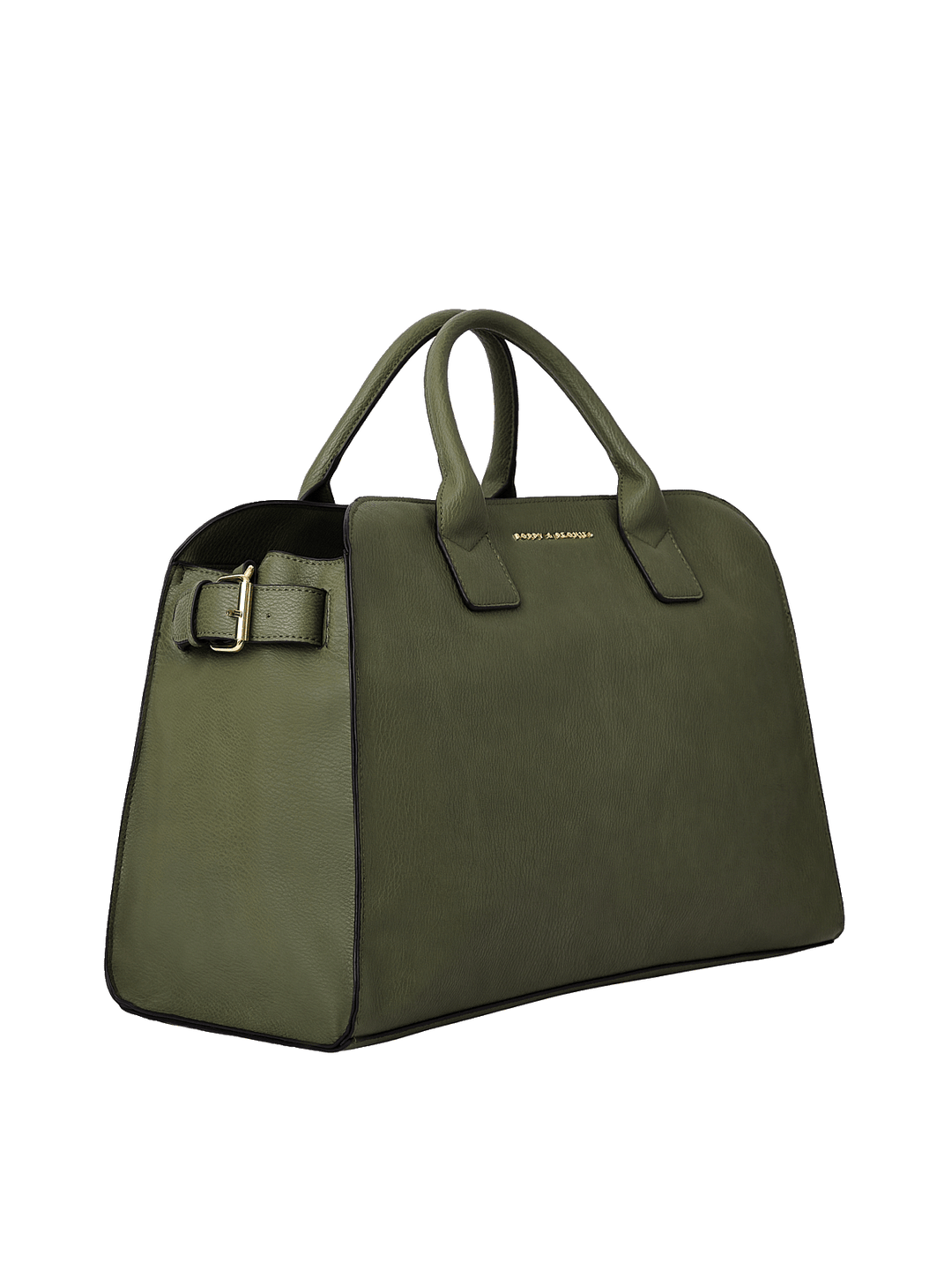 Side profile of the Uptown Tote in Olive showing structured silhouette and spacious design