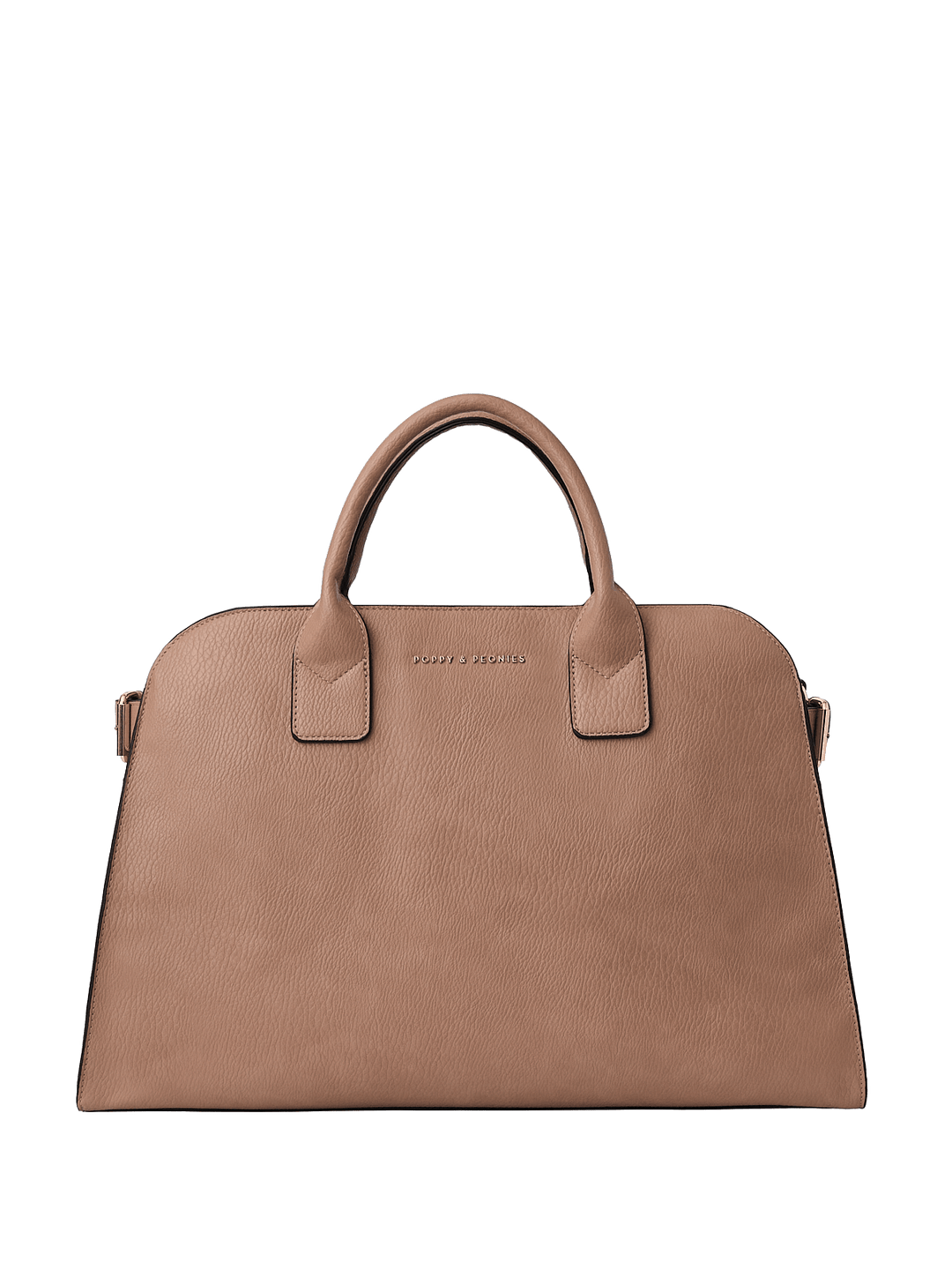 Light brown vegan leather tote bag with a detachable crossbody strap