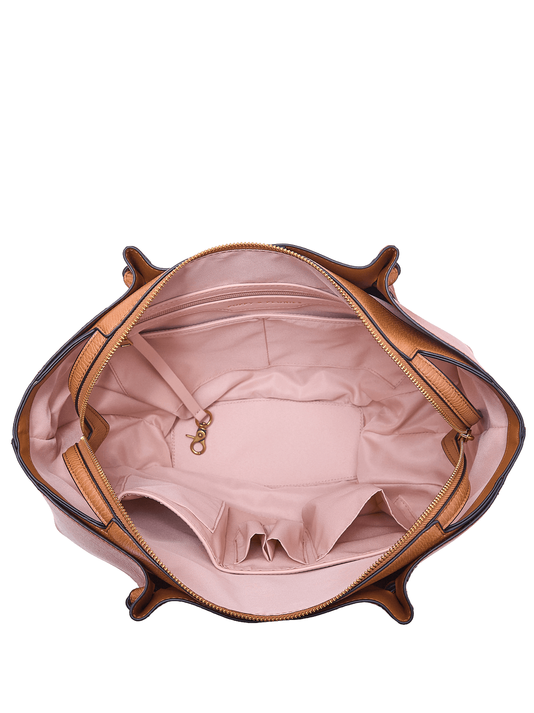 Interior or a brown vegan leather tote bag