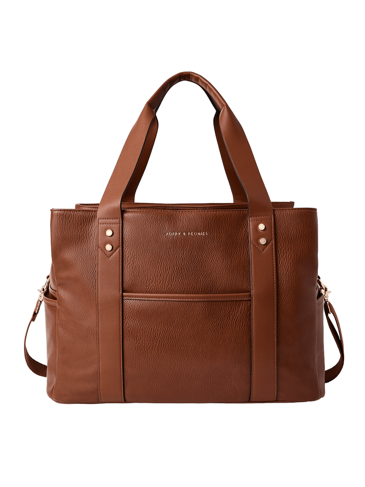 Brown vegan leather tote bag 