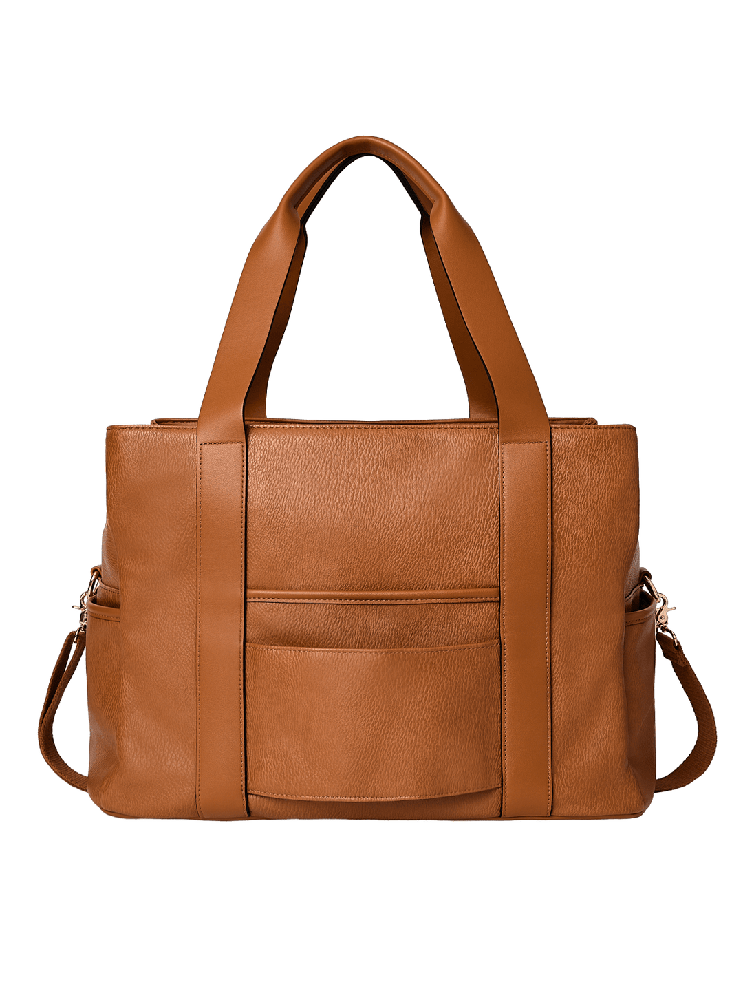 Brown vegan leather handbag with shoulder strap