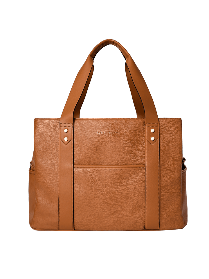 Brown vegan leather tote bag