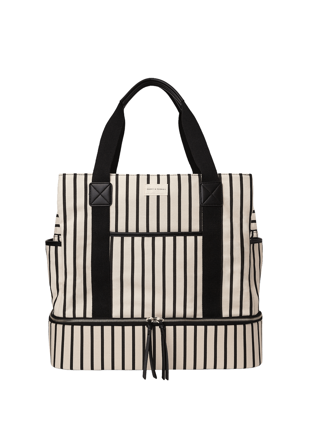 Black and white striped travel bag 