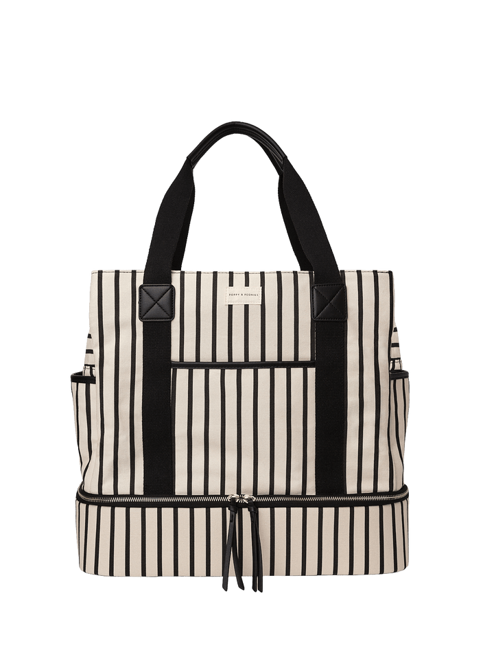 Black and white striped travel bag 