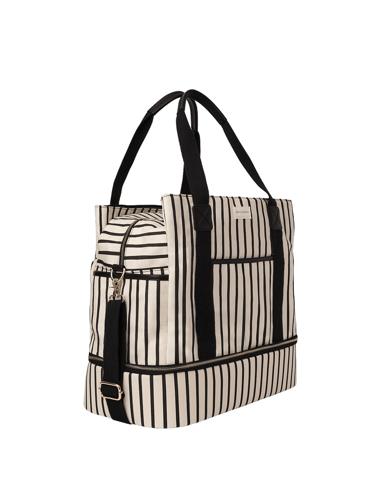 Black and white striped travel bag 