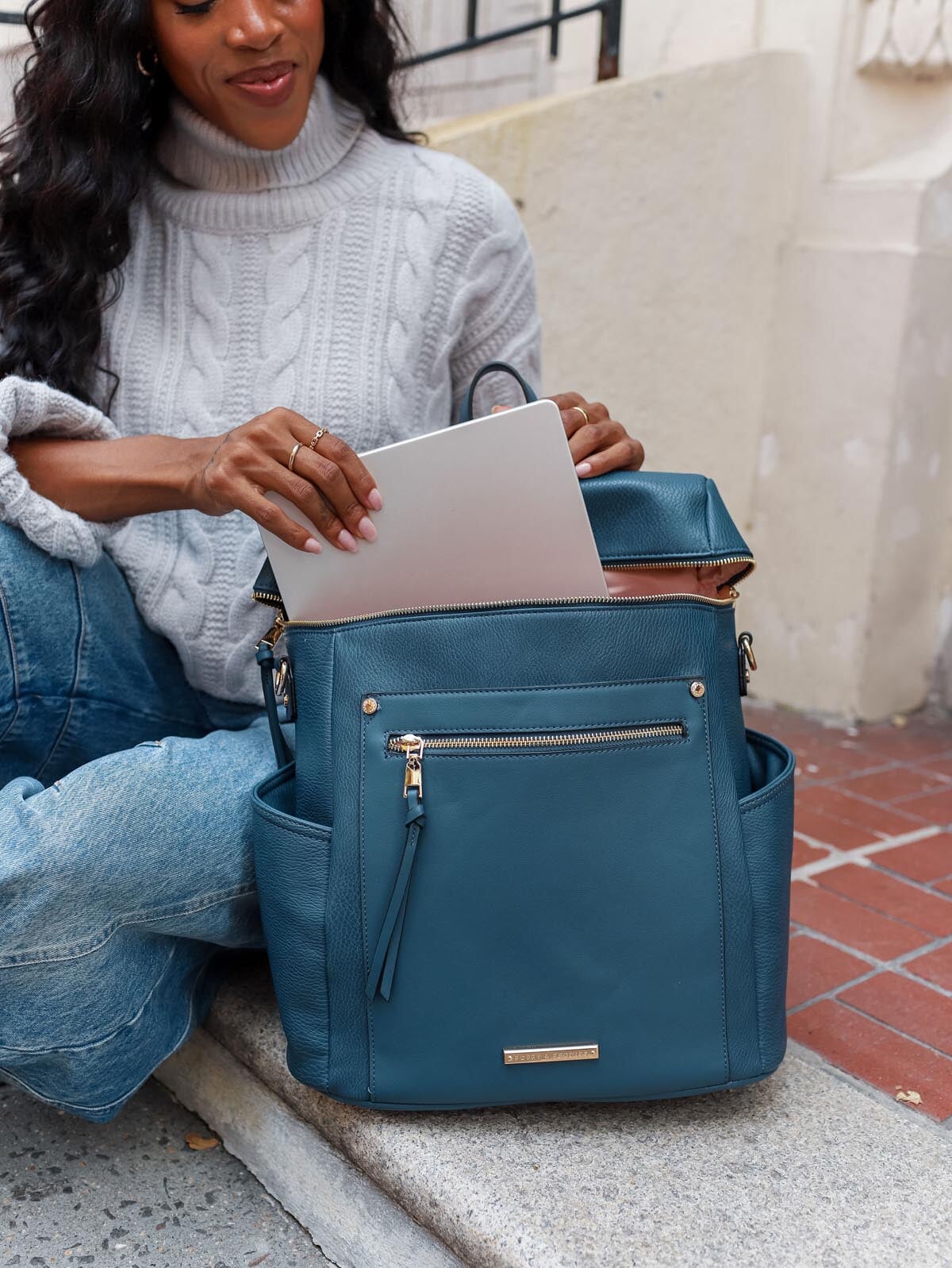 Commuter Backpack Navy | Poppy & Peonies