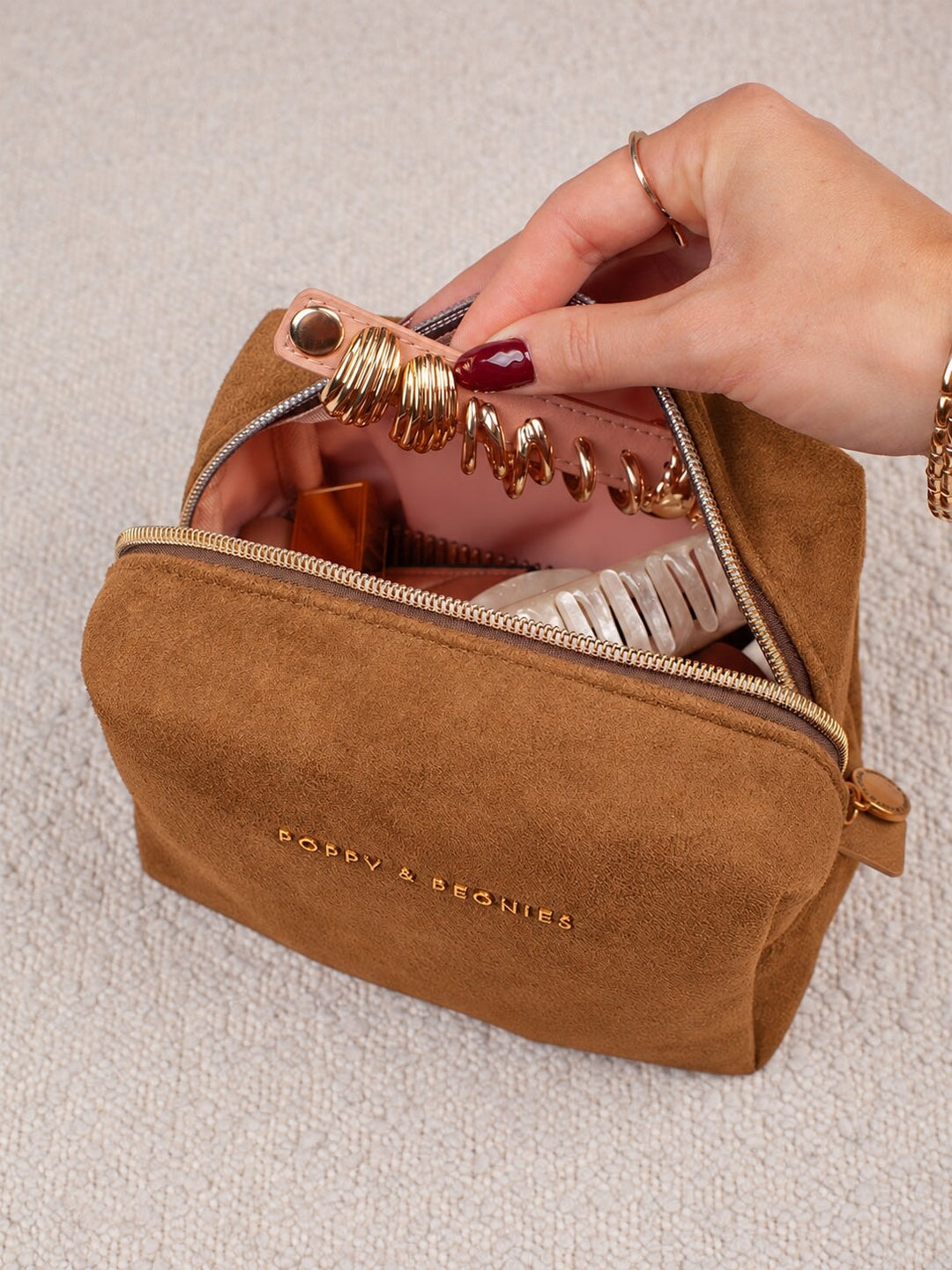 Cognac Suede Cosmetic Case