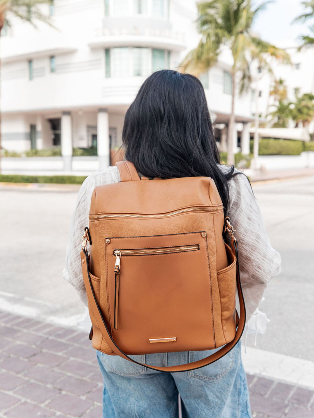 camel leather shoulder backpack Commuter Backpack Camel